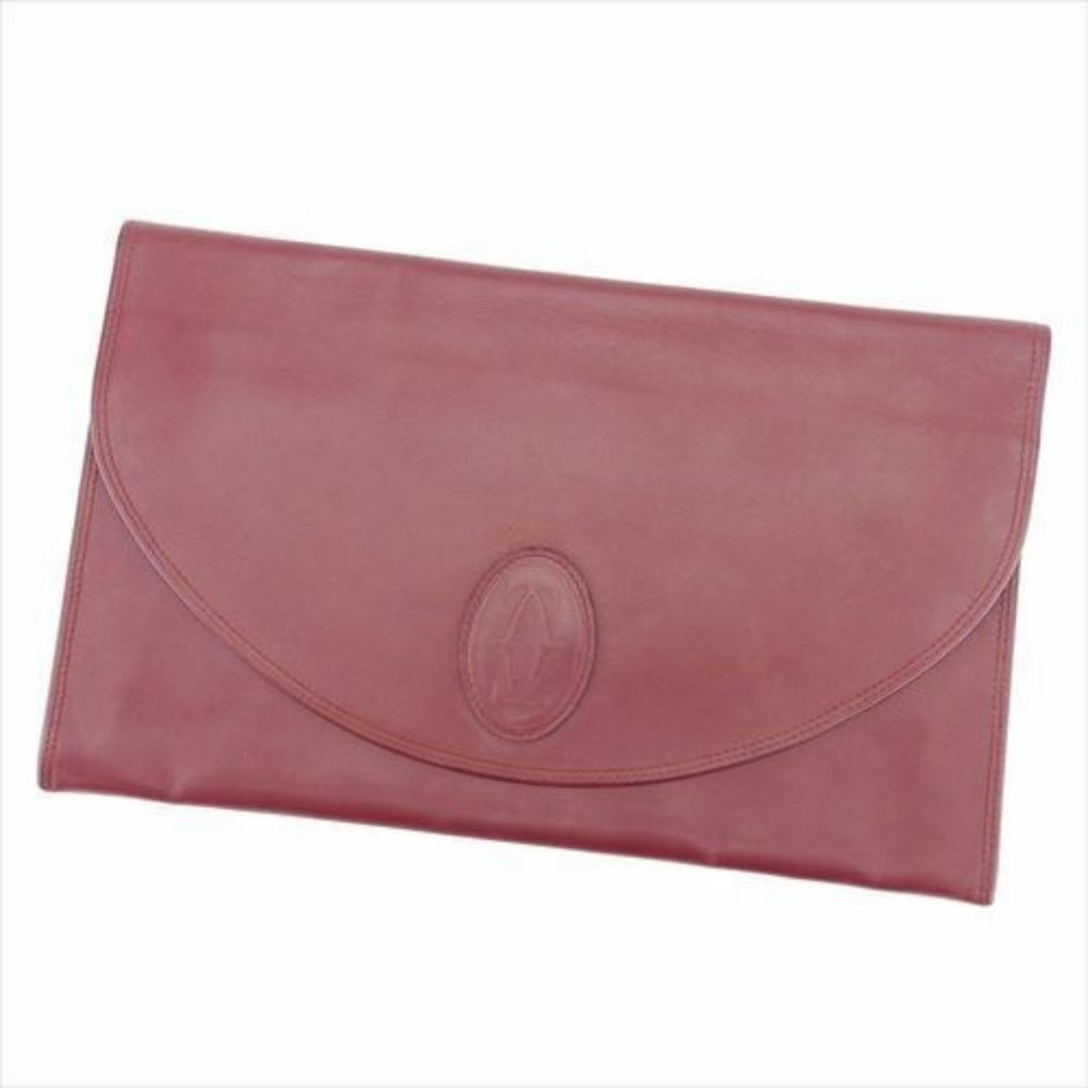 Cartier Clutch bag Mastline Red leather Woman unisex Authentic Used E1345